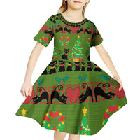 Love Black Cat Christmas Kid Short Sleeve Dress Xmas Holiday Patterns - Wonder Print Shop