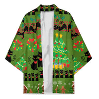 Love Black Cat Christmas Kimono Xmas Holiday Patterns - Wonder Print Shop