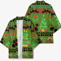 Love Black Cat Christmas Kimono Xmas Holiday Patterns - Wonder Print Shop