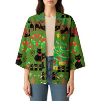 Love Black Cat Christmas Kimono Xmas Holiday Patterns - Wonder Print Shop