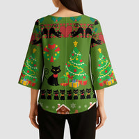 Love Black Cat Christmas Kimono Sleeve Blouse Xmas Holiday Patterns - Wonder Print Shop