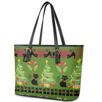 Love Black Cat Christmas Leather Tote Bag Xmas Holiday Patterns - Wonder Print Shop