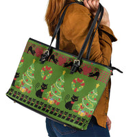 Love Black Cat Christmas Leather Tote Bag Xmas Holiday Patterns - Wonder Print Shop