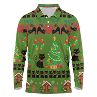 Love Black Cat Christmas Long Sleeve Polo Shirt Xmas Holiday Patterns - Wonder Print Shop