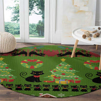 Love Black Cat Christmas Round Carpet Xmas Holiday Patterns - Wonder Print Shop