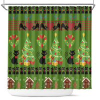 Love Black Cat Christmas Shower Curtain Xmas Holiday Patterns - Wonder Print Shop