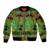 Love Black Cat Christmas Sleeve Zip Bomber Jacket Xmas Holiday Patterns - Wonder Print Shop
