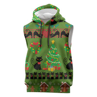 Love Black Cat Christmas Sleeveless Hoodie Xmas Holiday Patterns - Wonder Print Shop