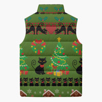 Love Black Cat Christmas Sleeveless Puffer Jacket Xmas Holiday Patterns - Wonder Print Shop