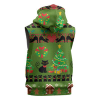 Love Black Cat Christmas Sleeveless Zip Hoodie Xmas Holiday Patterns - Wonder Print Shop