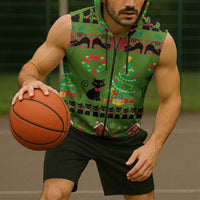 Love Black Cat Christmas Sleeveless Zip Hoodie Xmas Holiday Patterns - Wonder Print Shop