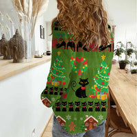 Love Black Cat Christmas Women Casual Shirt Xmas Holiday Patterns - Wonder Print Shop