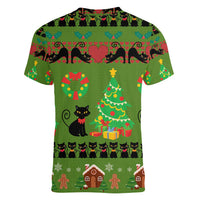 Love Black Cat Christmas Women V-Neck T-Shirt Xmas Holiday Patterns - Wonder Print Shop