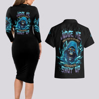 Judge Me When Mad Reaper Skull Couples Matching Long Sleeve Bodycon Dress and Hawaiian Shirt - Wonder Print Shop