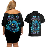 Judge Me When Mad Reaper Skull Couples Matching Off Shoulder Short Dress and Hawaiian Shirt - Wonder Print Shop