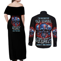 I Believe In Respect 3 Skulls Couples Matching Off Shoulder Maxi Dress and Long Sleeve Button Shirt - Wonder Print Shop