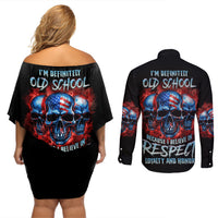 I Believe In Respect 3 Skulls Couples Matching Off Shoulder Short Dress and Long Sleeve Button Shirt - Wonder Print Shop
