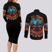 Don't Try To Figure Me Out Skull Reaper Couples Matching Long Sleeve Bodycon Dress and Long Sleeve Button Shirt - Wonder Print Shop