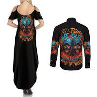 Don't Try To Figure Me Out Skull Reaper Couples Matching Summer Maxi Dress and Long Sleeve Button Shirt - Wonder Print Shop