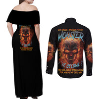 Why Should I Apologize For The Monster Couples Matching Off Shoulder Maxi Dress and Long Sleeve Button Shirt - Wonder Print Shop