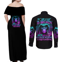 My Give A F Reaper Purple Couples Matching Off Shoulder Maxi Dress and Long Sleeve Button Shirt - Wonder Print Shop