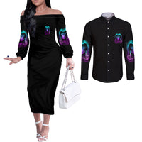 my-give-a-f-reaper-purple-couples-matching-off-the-shoulder-long-sleeve-dress-and-long-sleeve-button-shirt