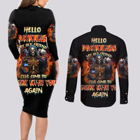 Drink With You Again Reaper Couples Matching Long Sleeve Bodycon Dress and Long Sleeve Button Shirt - Wonder Print Shop