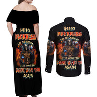 Drink With You Again Reaper Couples Matching Off Shoulder Maxi Dress and Long Sleeve Button Shirt - Wonder Print Shop