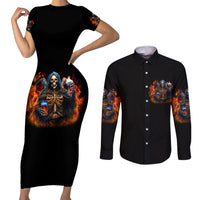 Drink With You Again Reaper Couples Matching Short Sleeve Bodycon Dress and Long Sleeve Button Shirt - Wonder Print Shop