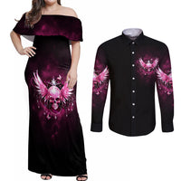 Karma Fairy Skull - In My Next Life Couples Matching Off Shoulder Maxi Dress and Long Sleeve Button Shirt - Wonder Print Shop