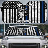 Personalized Motocross Rider Auto Sun Shade with Splash Pattern and Dirt Bike Jump Illustration - Wonder Print Shop