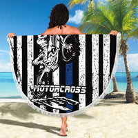 Personalized Motocross Rider Beach Blanket with Splash Pattern and Dirt Bike Jump Illustration - Wonder Print Shop