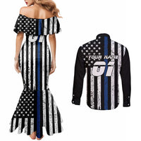 Personalized Motocross Rider Couples Matching Mermaid Dress and Long Sleeve Button Shirt with Splash Pattern and Dirt Bike Jump Illustration - Wonder Print Shop
