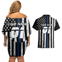 Personalized Motocross Rider Couples Matching Off Shoulder Short Dress and Hawaiian Shirt with Splash Pattern and Dirt Bike Jump Illustration - Wonder Print Shop