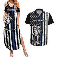 Personalized Motocross Rider Couples Matching Summer Maxi Dress and Hawaiian Shirt with Splash Pattern and Dirt Bike Jump Illustration - Wonder Print Shop