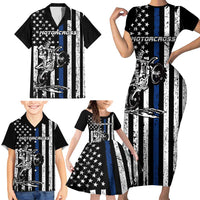 Personalized Motocross Rider Family Matching Short Sleeve Bodycon Dress and Hawaiian Shirt with Splash Pattern and Dirt Bike Jump Illustration - Wonder Print Shop