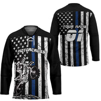 Personalized Motocross Rider Hockey Jersey with Splash Pattern and Dirt Bike Jump Illustration - Wonder Print Shop