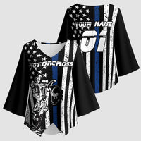 Personalized Motocross Rider Kimono Sleeve Blouse with Splash Pattern and Dirt Bike Jump Illustration - Wonder Print Shop