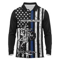 Personalized Motocross Rider Long Sleeve Polo Shirt with Splash Pattern and Dirt Bike Jump Illustration - Wonder Print Shop