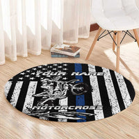 Personalized Motocross Rider Round Carpet with Splash Pattern and Dirt Bike Jump Illustration - Wonder Print Shop