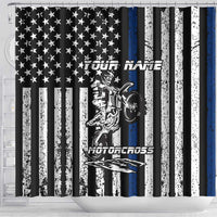 Personalized Motocross Rider Shower Curtain with Splash Pattern and Dirt Bike Jump Illustration - Wonder Print Shop
