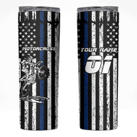 Personalized Motocross Rider Skinny Tumbler with Splash Pattern and Dirt Bike Jump Illustration - Wonder Print Shop
