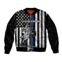 Personalized Motocross Rider Sleeve Zip Bomber Jacket with Splash Pattern and Dirt Bike Jump Illustration - Wonder Print Shop