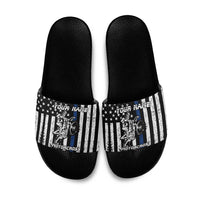 Personalized Motocross Rider Slide Sandals with Splash Pattern and Dirt Bike Jump Illustration - Wonder Print Shop