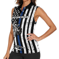 Personalized Motocross Rider Women Sleeveless Polo Shirt with Splash Pattern and Dirt Bike Jump Illustration - Wonder Print Shop