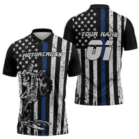 Personalized Motocross Rider Zipper Polo Shirt with Splash Pattern and Dirt Bike Jump Illustration - Wonder Print Shop