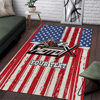 Personalized Motocross Rider Area Rug with American Flag and Thin Blue Line Pattern - Wonder Print Shop