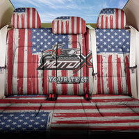 Personalized Motocross Rider Back Car Seat Cover with American Flag and Thin Blue Line Pattern - Wonder Print Shop