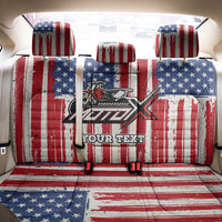 Personalized Motocross Rider Back Car Seat Cover with American Flag and Thin Blue Line Pattern - Wonder Print Shop