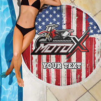 Personalized Motocross Rider Beach Blanket with American Flag and Thin Blue Line Pattern - Wonder Print Shop